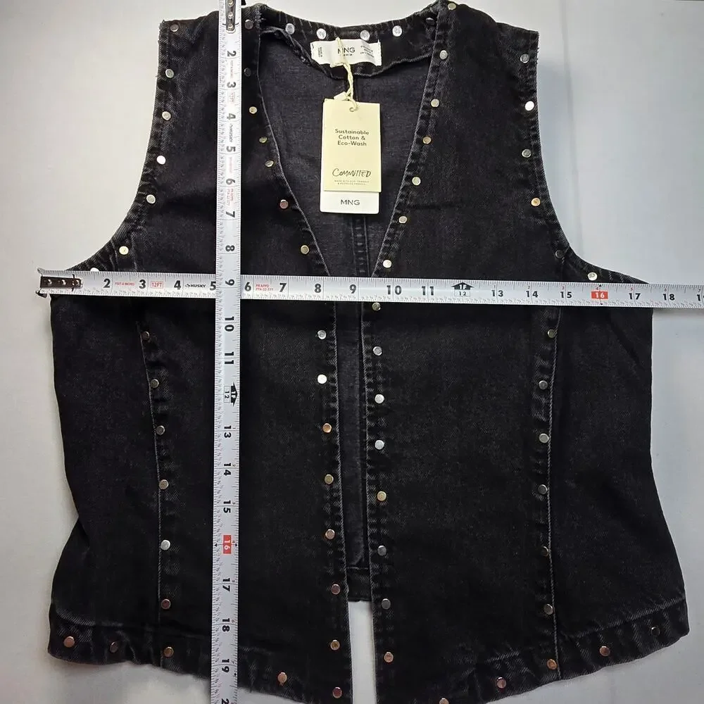 NWT Mango MNG 2-piece Studded Denim Vest and Shorts. Vest Size M, Shorts size 4